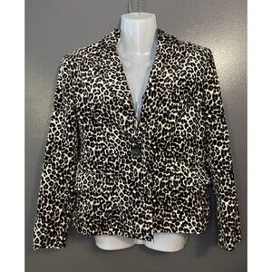 Kasper Blazer Womens 10P Leopard Animal Print Single Button Jacket Petite Brown
